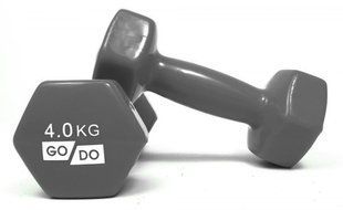 Гантелі для фітнесу з вініловим покриттям GoDo 2 шт по 4 кг GD-4.0GREY А395 фото