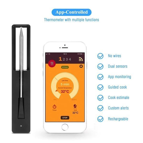 Термометр щуп для м'яса, стейка бездротової bluetooth, для гриля, духовки, барбекю ИГ737 фото